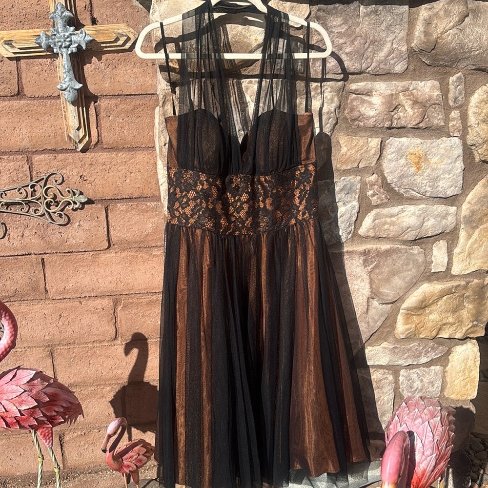 Betsy & Adam Dress Lace Tulle Halter Formal Size 16 Whimsigoth Dark Romantic 90s - Picture 10 of 10